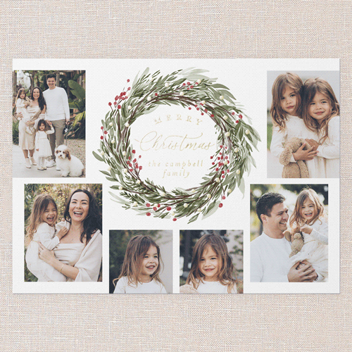 Wreath Wonder Holiday Card, White, Gold Foil, 5x7, Christmas, Matte, Personalized Foil Cardstock, Square, White
