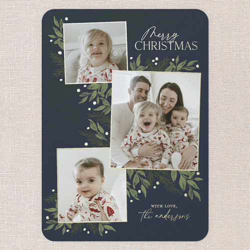 Timeless Grouping Holiday Card, Gold Foil, Blue, 5x7, Christmas, Matte, Personalized Foil Cardstock, Rounded, Blue