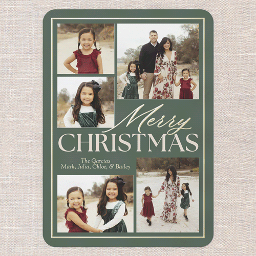 Classic Yuletide Holiday Card, Green, Gold Foil, 5x7, Christmas, Matte, Personalized Foil Cardstock, Rounded, Green