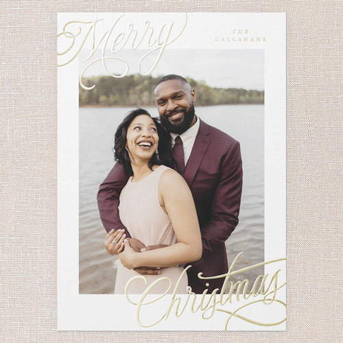 Corner Callout Holiday Card, White, Gold Foil, 5x7, Christmas, Matte, Personalized Foil Cardstock, Square, White