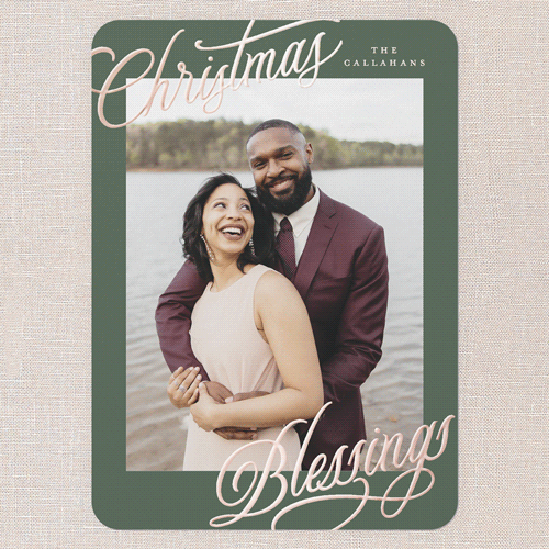 Corner Callout Holiday Card, Green, Rose Gold Foil, 5x7, Religious, Matte, Personalized Foil Cardstock, Rounded, Green
