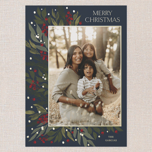 Traditional Berries Holiday Card, Blue, Gold Foil, 5x7, Christmas, Matte, Personalized Foil Cardstock, Square, Blue