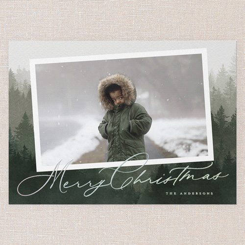 Scripted Forest Holiday Card, Green, Iridescent Foil, 5x7, Christmas, Matte, Personalized Foil Cardstock, Square, Pine Grove