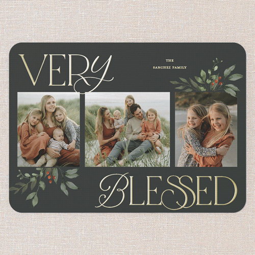 Hint Of Green Holiday Card, Green, Gold Foil, 5x7, Religious, Matte, Personalized Foil Cardstock, Rounded, Pine Grove