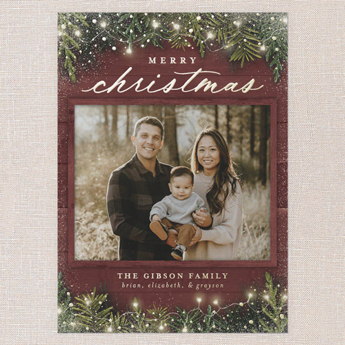 Earnest Evergreen Holiday Card, Gold Foil, Red, 5x7, Christmas, Matte, Personalized Foil Cardstock, Square, Marsala