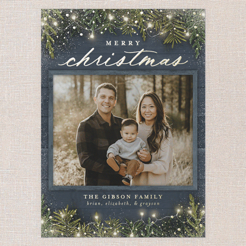 Earnest Evergreen Holiday Card, Blue, Gold Foil, 5x7, Christmas, Matte, Personalized Foil Cardstock, Square, Blue