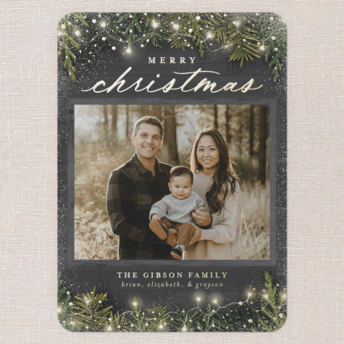 Earnest Evergreen Holiday Card, Black, Gold Foil, 5x7, Christmas, Matte, Personalized Foil Cardstock, Rounded, Black