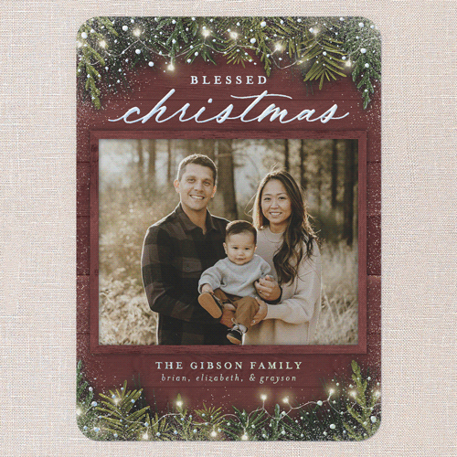 Earnest Evergreen Holiday Card, Red, Iridescent Foil, 5x7, Religious, Matte, Personalized Foil Cardstock, Rounded, Marsala