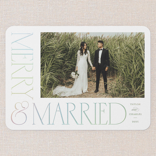 Serif Corner Holiday Card, White, Iridescent Foil, 5x7, Christmas, Matte, Personalized Foil Cardstock, Rounded, White