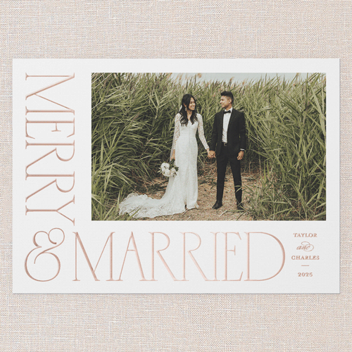 Serif Corner Holiday Card, Rose Gold Foil, White, 5x7, Christmas, Matte, Personalized Foil Cardstock, Square, White