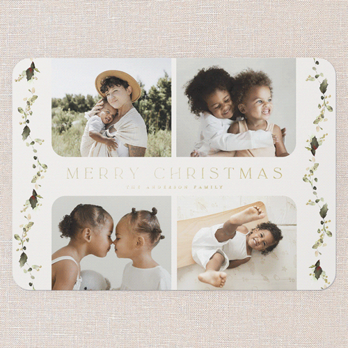 Draped Holly Holiday Card, Gold Foil, Beige, 5x7, Christmas, Matte, Personalized Foil Cardstock, Rounded, Apricot Mousse