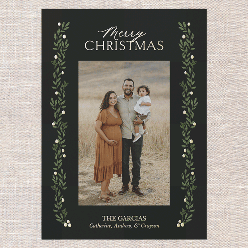 Classic Botanicals Holiday Card, Black, Gold Foil, 5x7, Christmas, Matte, Personalized Foil Cardstock, Square, Black