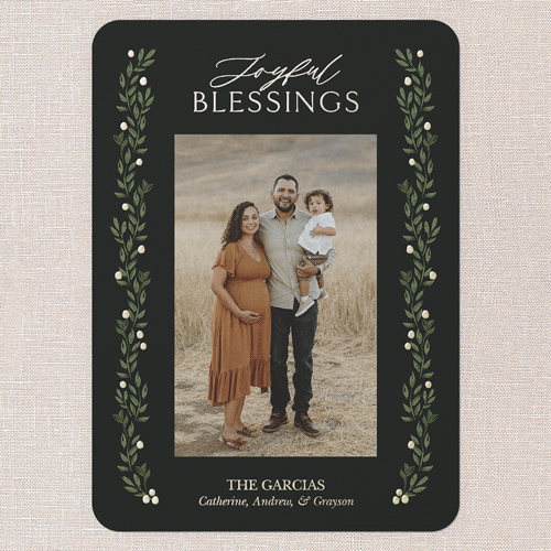 Classic Botanicals Holiday Card, Black, Gold Foil, 5x7, Religious, Matte, Personalized Foil Cardstock, Rounded, Black