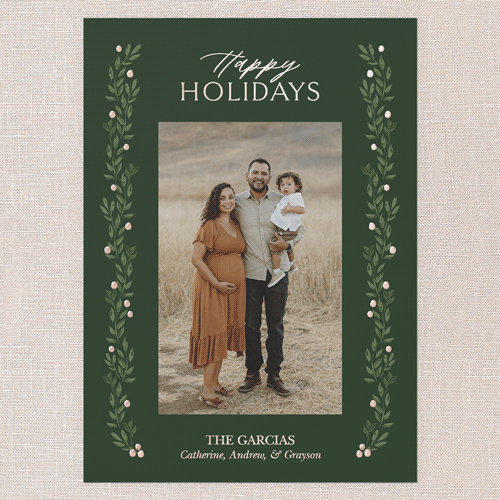 Classic Botanicals Holiday Card, Rose Gold Foil, Green, 5x7, Holiday, Matte, Personalized Foil Cardstock, Square, Green