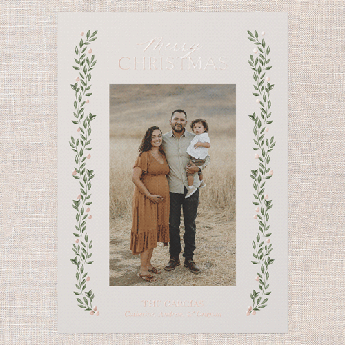 Classic Botanicals Holiday Card, Rose Gold Foil, Beige, 5x7, Christmas, Matte, Personalized Foil Cardstock, Square, Cream