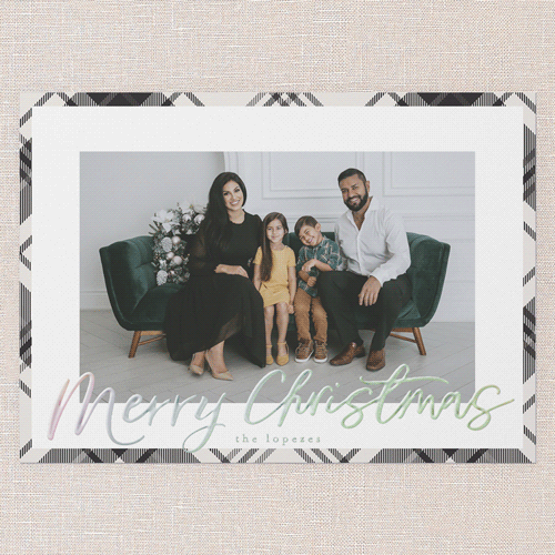 Lustrous Plaid Holiday Card, Iridescent Foil, White, 5x7, Christmas, Matte, Personalized Foil Cardstock, Square, White