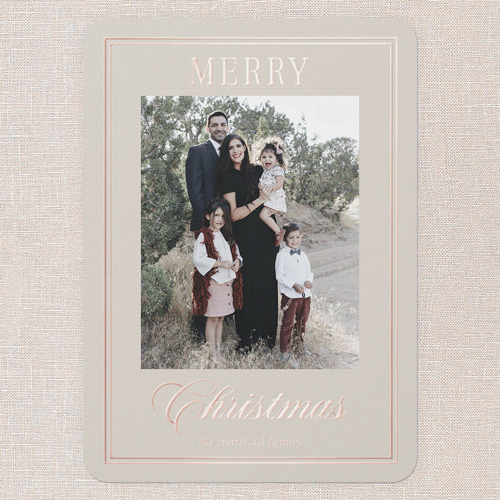 Elegant Luster Holiday Card, Rose Gold Foil, Beige, 5x7, Christmas, Matte, Personalized Foil Cardstock, Rounded, Cream