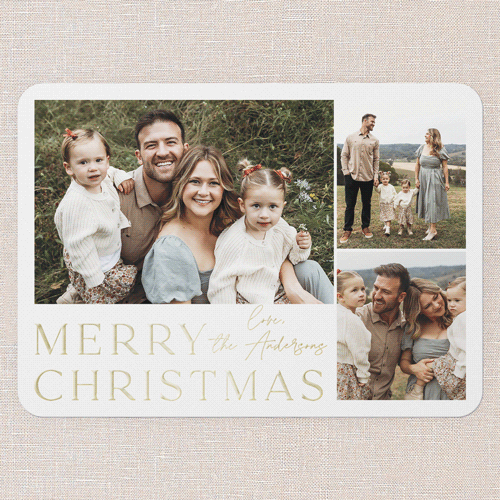 Signature Photo Holiday Card, White, Gold Foil, 5x7, Christmas, Matte, Personalized Foil Cardstock, Rounded, White