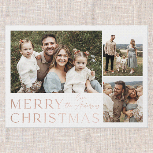 Signature Photo Holiday Card, Rose Gold Foil, White, 5x7, Christmas, Matte, Personalized Foil Cardstock, Square, White