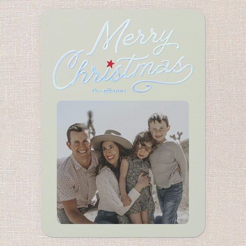 Vintage Script Holiday Card, Iridescent Foil, Green, 5x7, Christmas, Matte, Personalized Foil Cardstock, Rounded, Mint