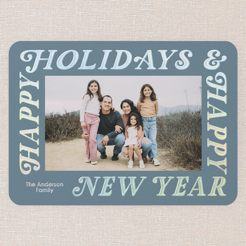 Wrap Around Holiday Card, Blue, Iridescent Foil, 5x7, Holiday, Matte, Personalized Foil Cardstock, Rounded, Blue