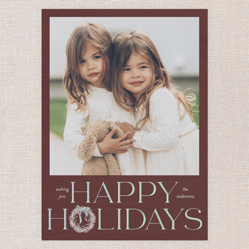 Wreath Wanderlust Holiday Card, Red, Iridescent Foil, 5x7, Holiday, Matte, Personalized Foil Cardstock, Square, Red