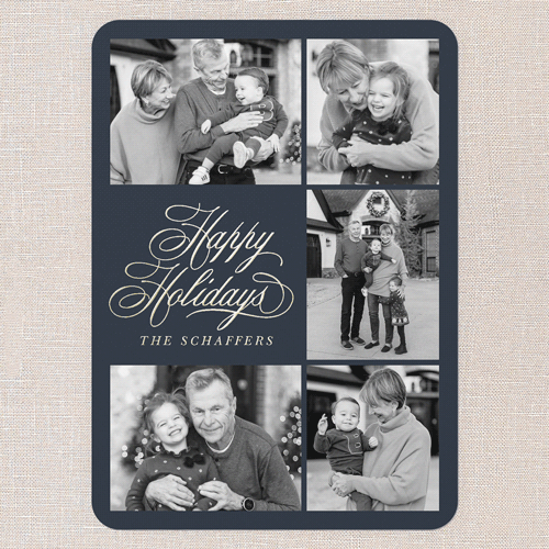 Golden Script Elegance Holiday Card, Blue, Gold Foil, 5x7, Holiday, Matte, Personalized Foil Cardstock, Rounded, Cobalt