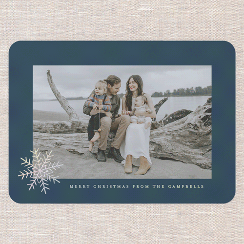 Winter Minimal Holiday Card, Blue, Iridescent Foil, 5x7, Christmas, Matte, Personalized Foil Cardstock, Rounded, Neptune