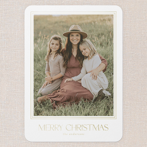 Golden Border Elegance Holiday Card, White, Gold Foil, 5x7, Christmas, Matte, Personalized Foil Cardstock, Rounded, White