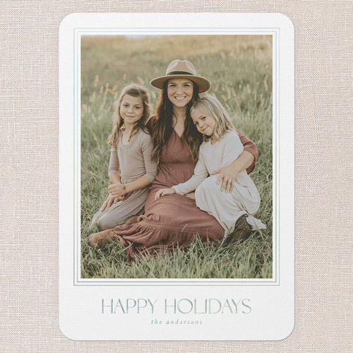 Golden Border Elegance Holiday Card, White, Iridescent Foil, 5x7, Holiday, Matte, Personalized Foil Cardstock, Rounded, White