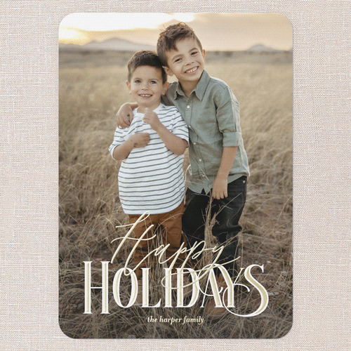 Serene Blessing Holiday Card, White, Gold Foil, 5x7, Holiday, Matte, Personalized Foil Cardstock, Rounded, White