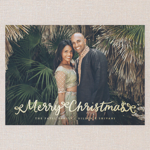 Swirl Wishes Holiday Card, Gold Foil, White, 5x7, Christmas, Matte, Personalized Foil Cardstock, Square, White