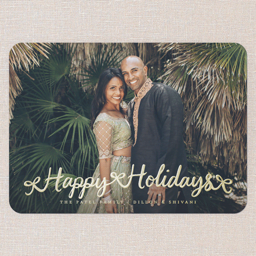 Swirl Wishes Holiday Card, White, Gold Foil, 5x7, Holiday, Matte, Personalized Foil Cardstock, Rounded, White