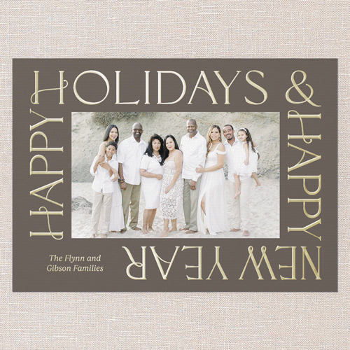 Golden Border Wishes Holiday Card, Gold Foil, Brown, 5x7, Holiday, Matte, Personalized Foil Cardstock, Square, Taupe