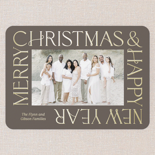 Golden Border Wishes Holiday Card, Brown, Gold Foil, 5x7, Christmas, Matte, Personalized Foil Cardstock, Rounded, Taupe