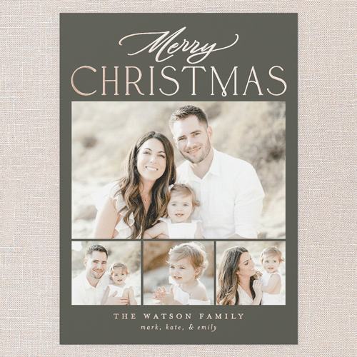 Timeless Greeting Holiday Card, Green, Rose Gold Foil, 5x7, Christmas, Matte, Personalized Foil Cardstock, Square, Green