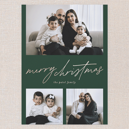 Luxe Minimal Holiday Card, Green, Rose Gold Foil, 5x7, Christmas, Matte, Personalized Foil Cardstock, Square, Pine