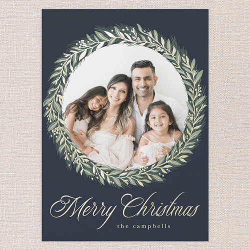 Timeless Wreath Holiday Card, Blue, Gold Foil, 5x7, Christmas, Matte, Personalized Foil Cardstock, Square, Cobalt