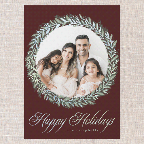 Timeless Wreath Holiday Card, Iridescent Foil, Red, 5x7, Holiday, Matte, Personalized Foil Cardstock, Square, Velvet