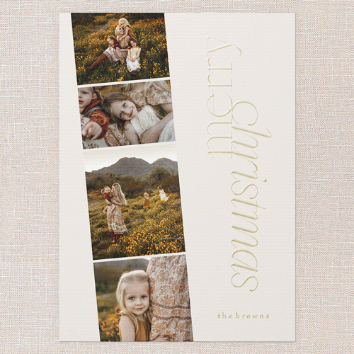 Sleek Greetings Holiday Card, Beige, Gold Foil, 5x7, Christmas, Matte, Personalized Foil Cardstock, Square, Cream