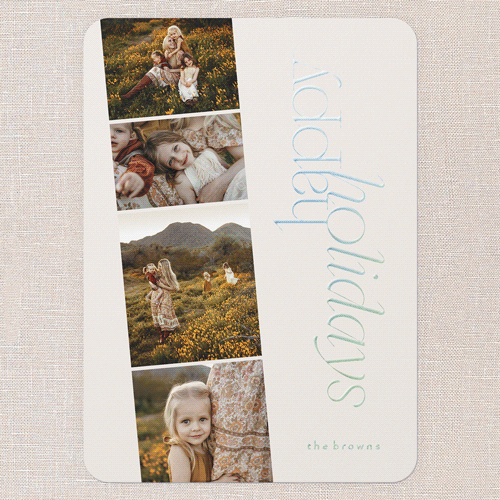 Sleek Greetings Holiday Card, Beige, Iridescent Foil, 5x7, Holiday, Matte, Personalized Foil Cardstock, Rounded, Cream