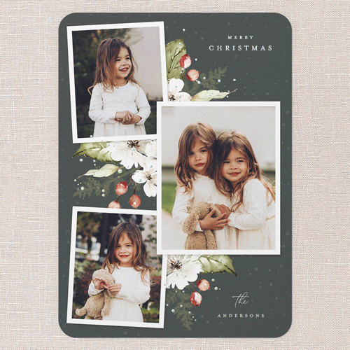 Winter Floral Frame Holiday Card, Green, Iridescent Foil, 5x7, Christmas, Matte, Personalized Foil Cardstock, Rounded, Forest