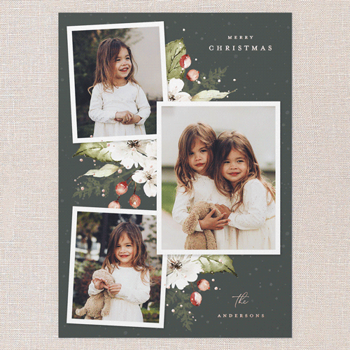 Winter Floral Frame Holiday Card, Rose Gold Foil, Green, 5x7, Christmas, Matte, Personalized Foil Cardstock, Square, Forest