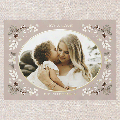 Evergreen Embrace Holiday Card, Gold Foil, Brown, 5x7, Holiday, Matte, Personalized Foil Cardstock, Square, Alpaca