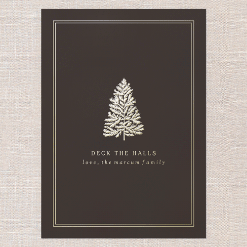 Golden Pine Holiday Card, Brown, Gold Foil, 5x7, Christmas, Matte, Personalized Foil Cardstock, Square, Brown