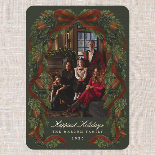 Welcome Home Holiday Card, Green, Gold Foil, 5x7, Holiday, Matte, Personalized Foil Cardstock, Rounded, Pine