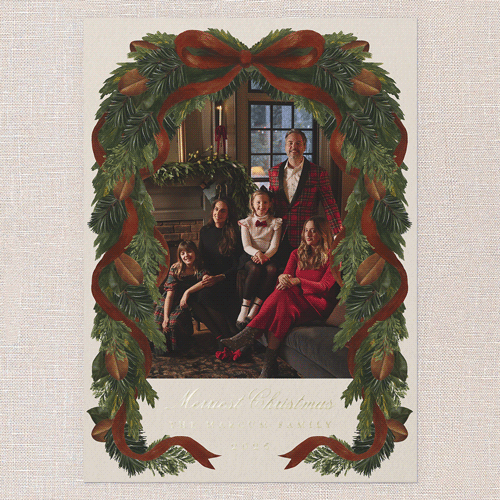 Welcome Home Holiday Card, Beige, Gold Foil, 5x7, Christmas, Matte, Personalized Foil Cardstock, Square, Adobe Blush