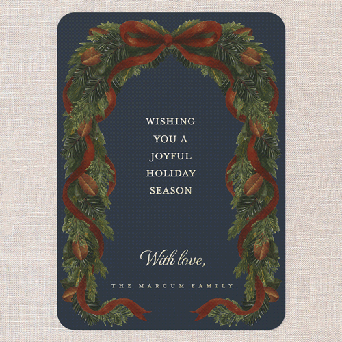 Winter Drapes Holiday Card, Gold Foil, Blue, 5x7, Holiday, Matte, Personalized Foil Cardstock, Rounded, Navy