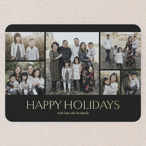 Timeless Gathering Holiday Card, Black, Gold Foil, 5x7, Holiday, Matte, Personalized Foil Cardstock, Rounded, Black