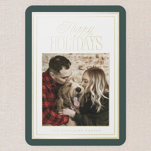 Refined Border Holiday Card, Green, Gold Foil, 5x7, Holiday, Matte, Personalized Foil Cardstock, Rounded, Green